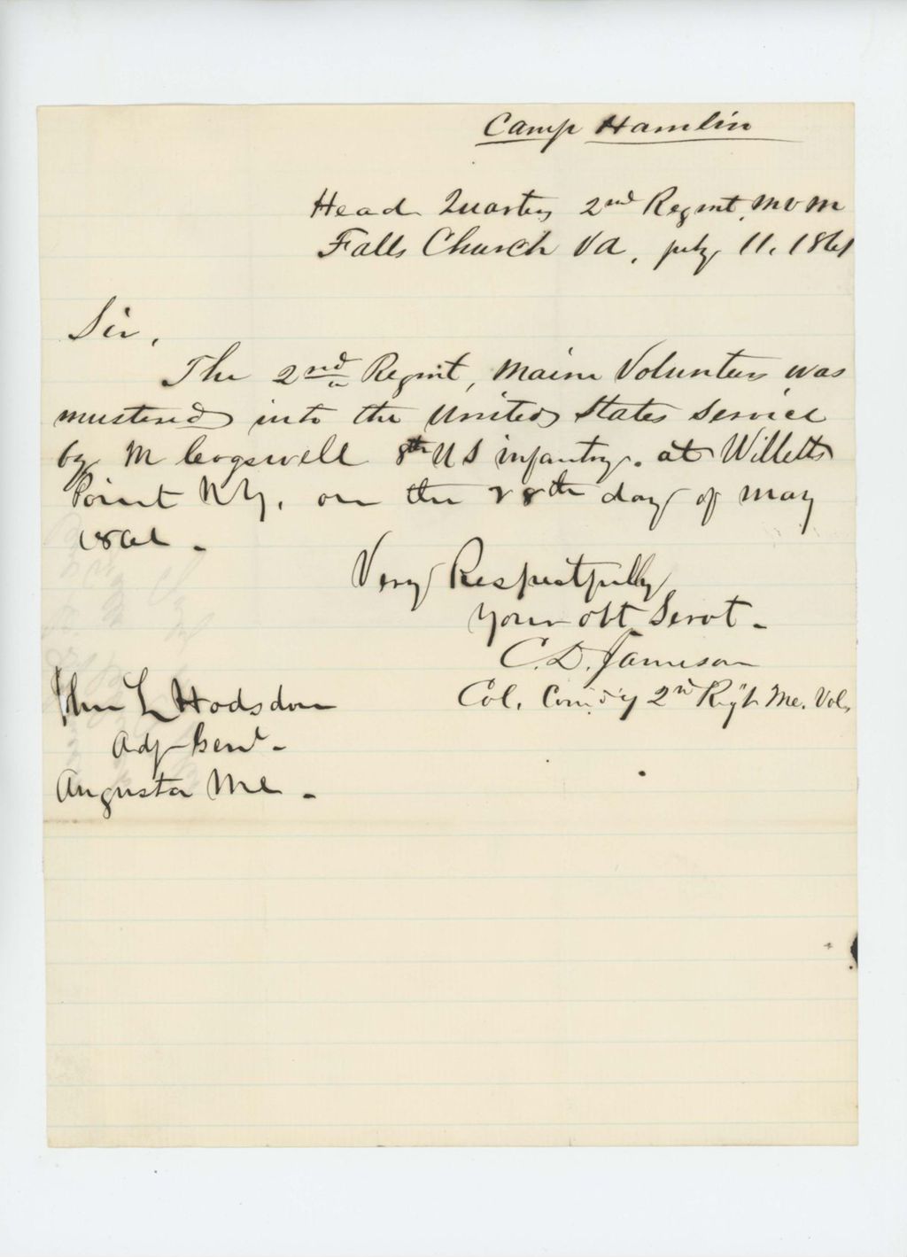Miniature of Colonel Jameson reports the muster-in of the 2nd Regiment at Willet's Point, New York