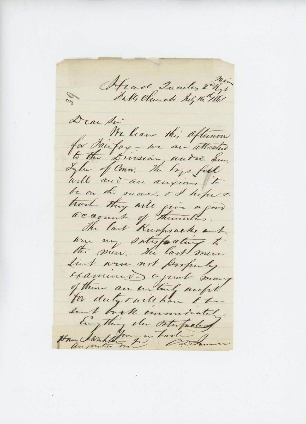 Miniature of Colonel Jameson reports to the Governor that the 2nd Regiment has left for Fairfax, Virginia