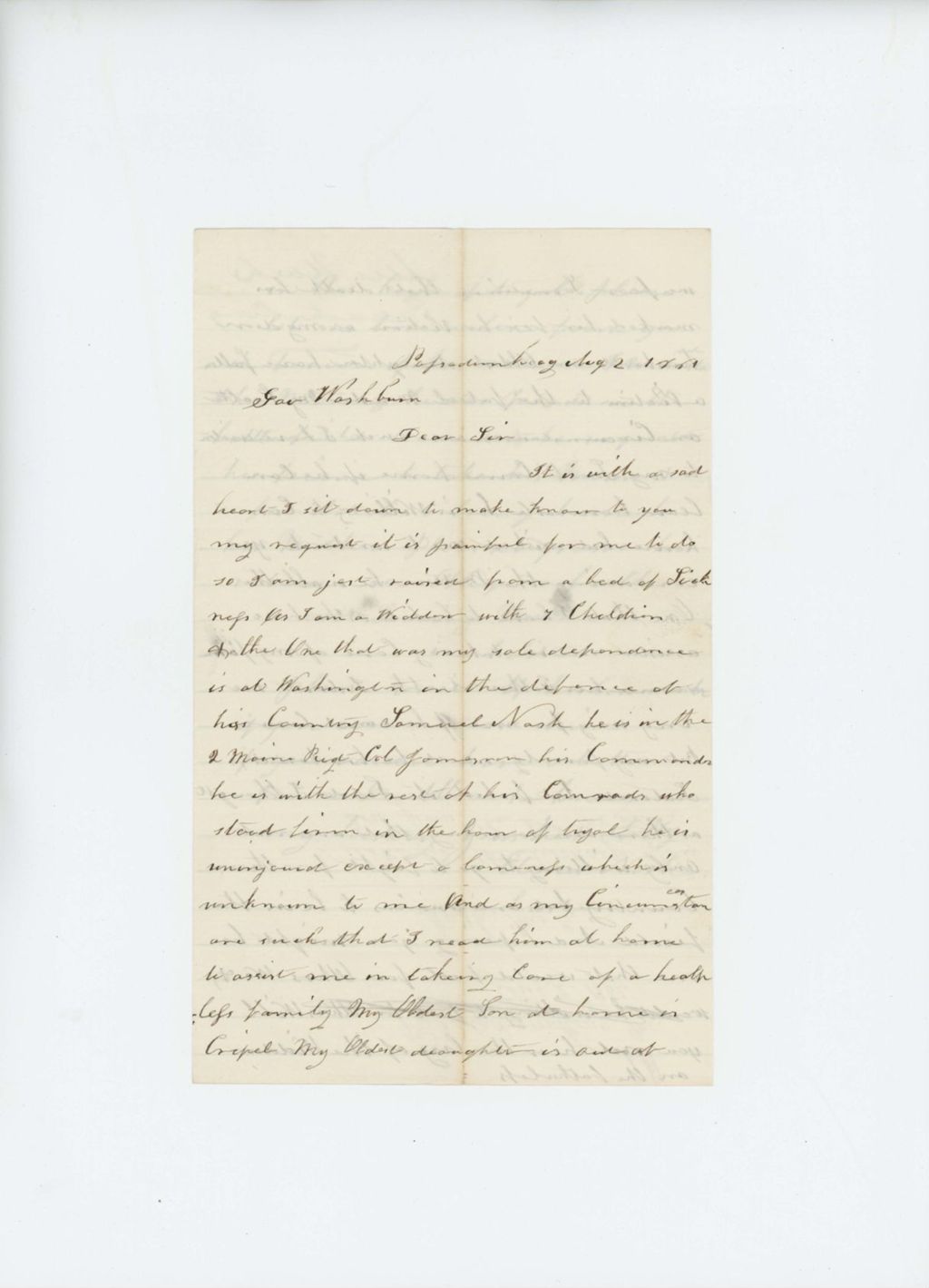 Miniature of Eleanor Nash requests discharge of her son Samuel from the 2nd Maine Regiment