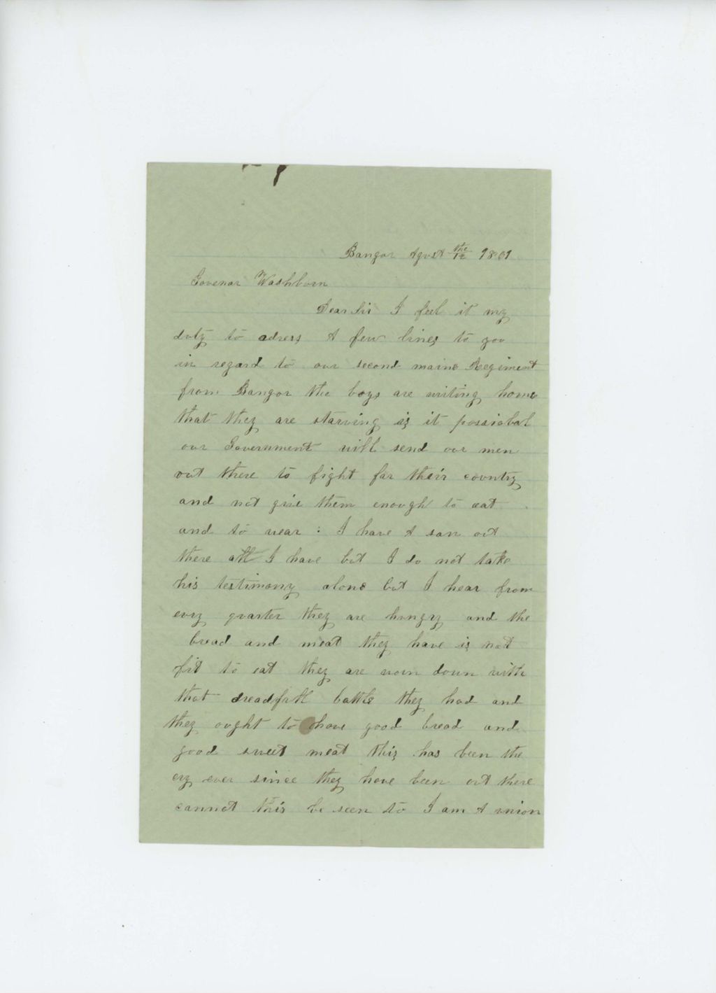 Miniature of Mrs. M.H. Maxwell complains about lack of rations for soldiers