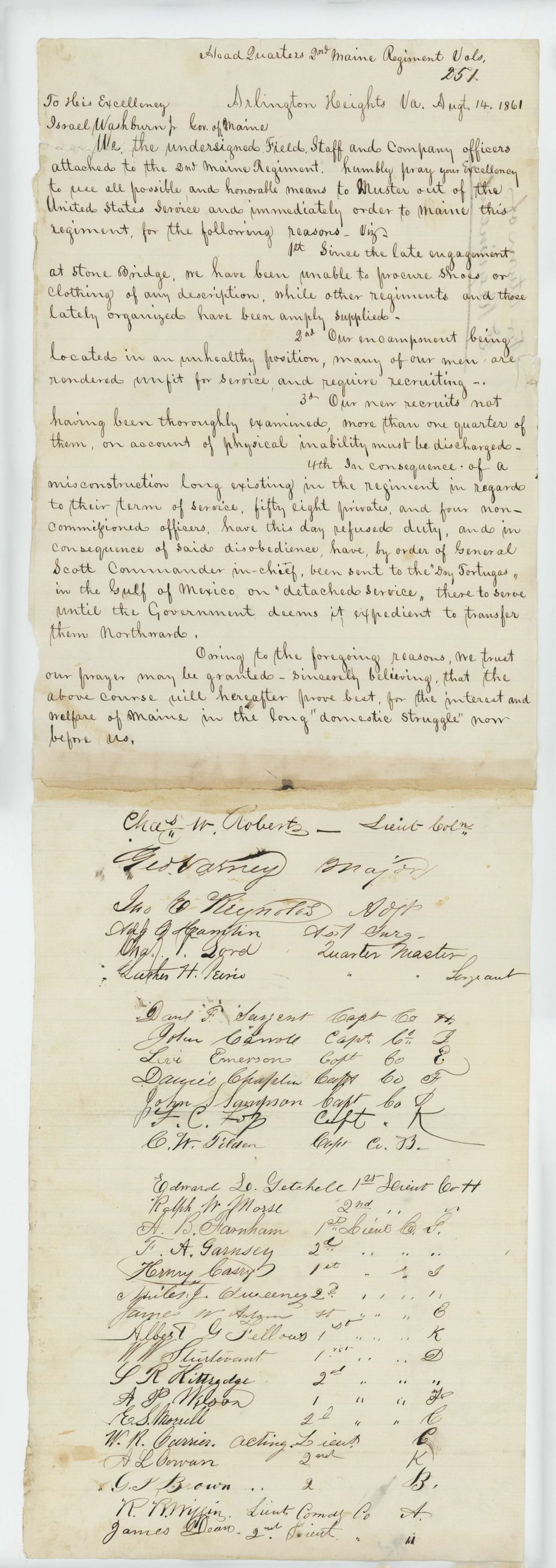 Miniature of Petition from officers requesting discharge of the regiment due to lack of clothing and mutiny