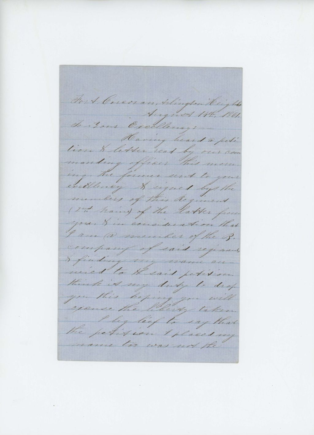 Miniature of Letter from A.K. Herrick [Mirick?] to Governor Washburn denouncing the petition from the 2nd Regiment officers