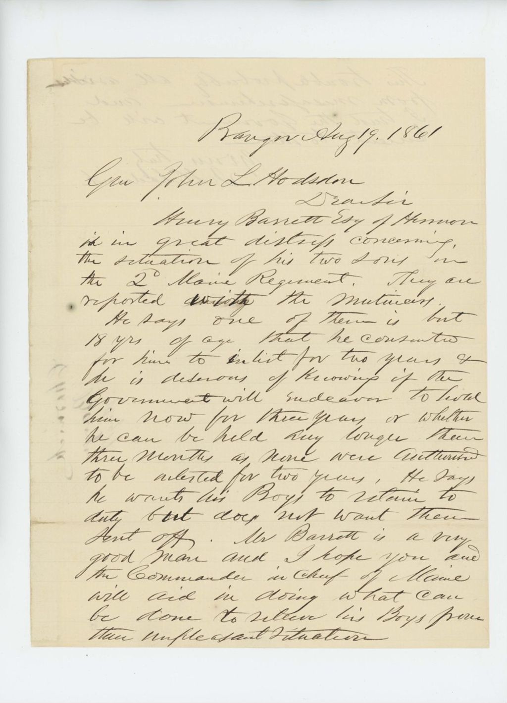 Miniature of 1861-08-19  Mr. Chadwick appeals to John Hodsdon for the return of Henry Barrett's sons