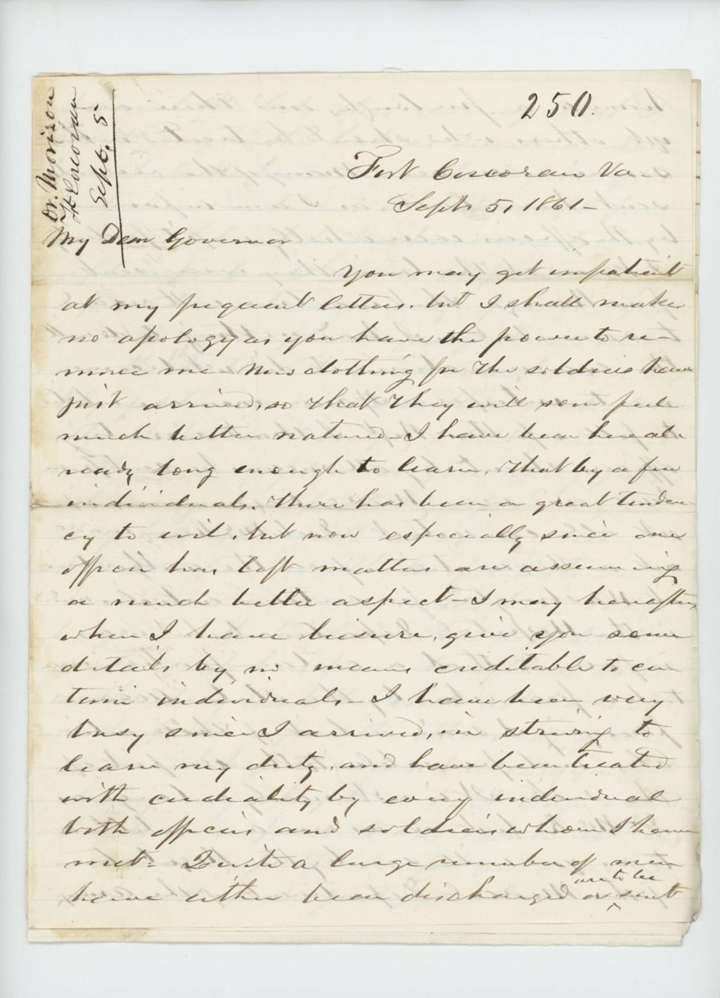 Miniature of Dr. S.B. Morrison sends request for supplies to Governor Washburn