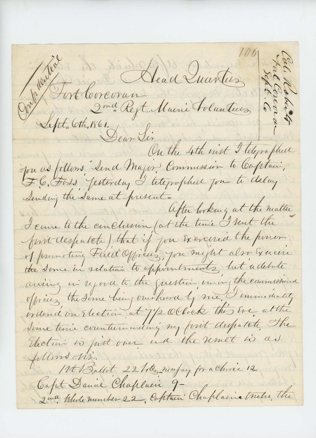 Miniature of Colonel Charles Roberts reports the election of officers within the 2nd Regiment