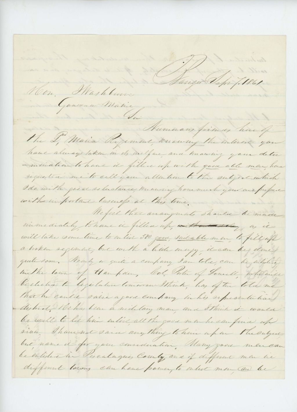 Miniature of A.M. Roberts urges Governor Washburn to finish filling up the regiment