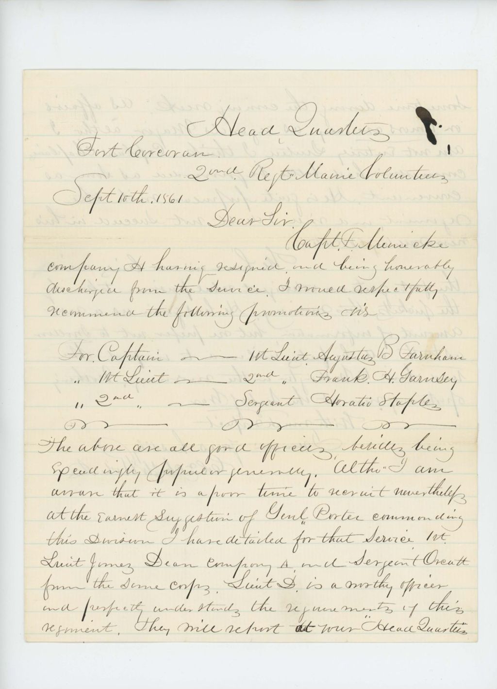 Miniature of Colonel Charles W. Roberts recommends officers for promotion