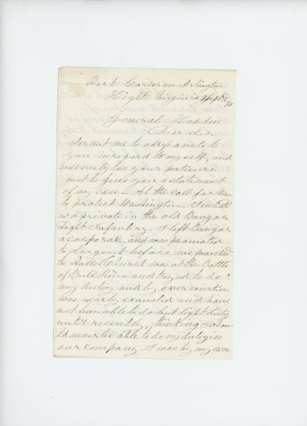 Miniature of H.P. Crowell requests a transfer from the 2nd Maine to another regiment