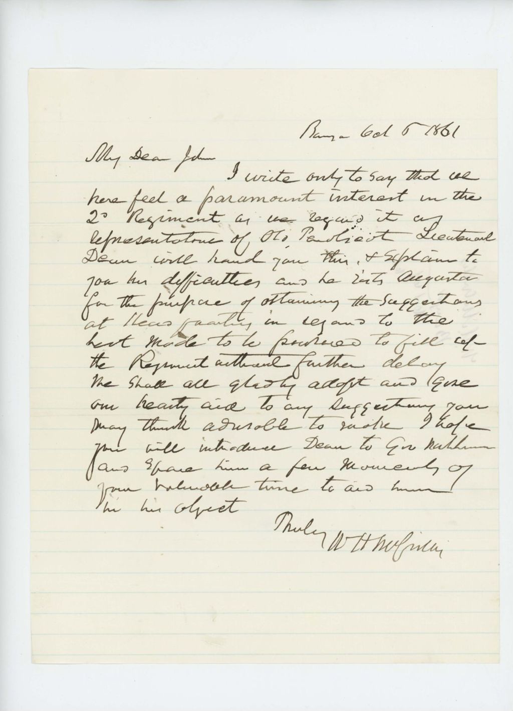 Miniature of W. H. McGillis urges the regiment be filled