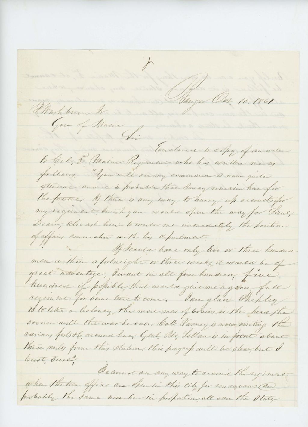 Miniature of A.M. Roberts requests up to 500 additional men for the regiment