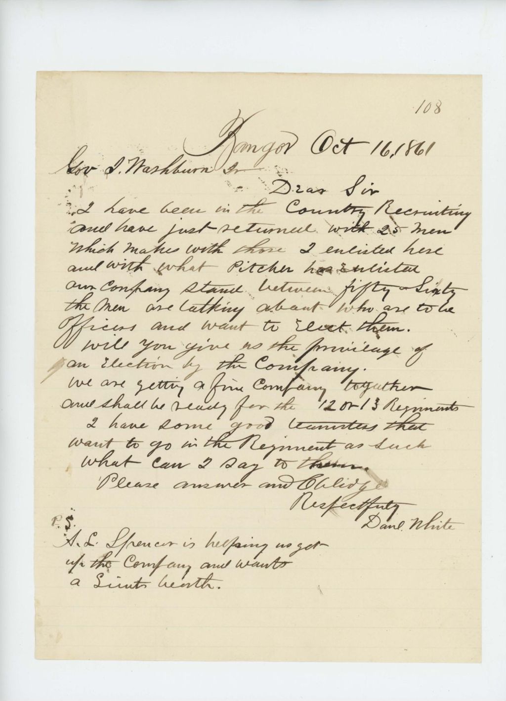 Miniature of Daniel White requests election of officers among new recruits