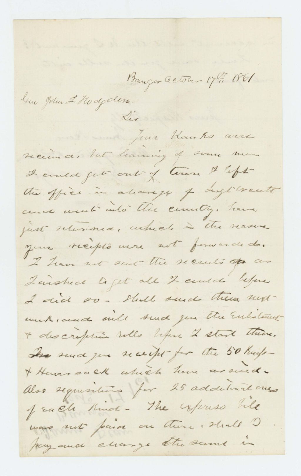 Miniature of Recruiting officer James Dean requests supplies from Adjutant General Hodsdon