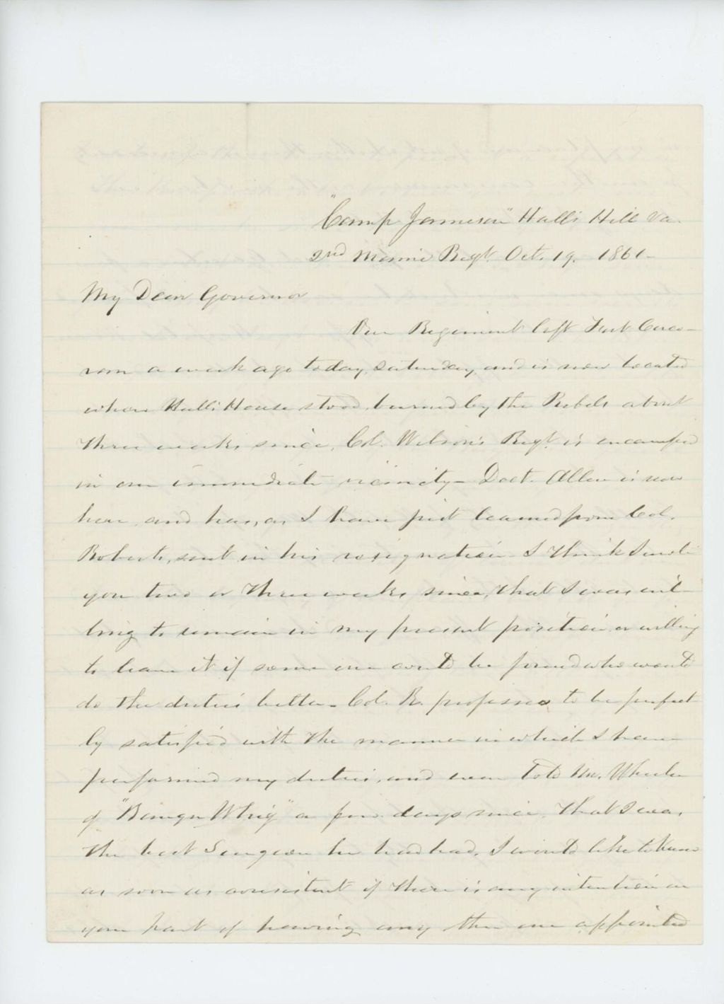 Miniature of S.B. Morrison reports the status of the regiment to Governor Washburn