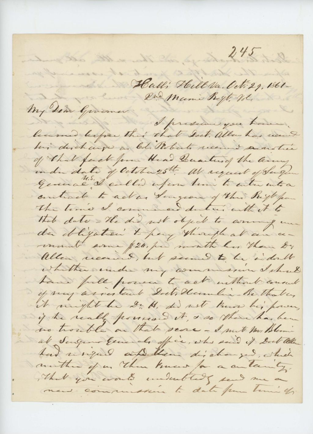 Miniature of Dr. S.B. Morrison informs Governor Washburn of the condition of the regiment