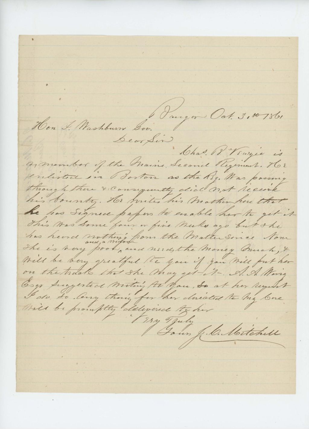 Miniature of J.C. Mitchell applies for a bounty on behalf of Charles B. Veazie