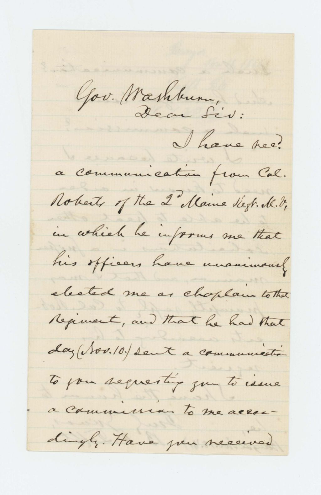 Miniature of Reverend Tefft requests confirmation of his promotion to chaplain