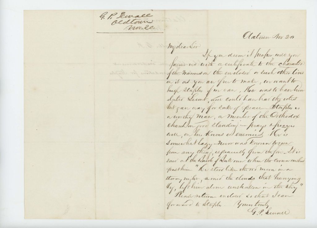 Miniature of G.P. Sewall solicits endorsements for Hugh Staples