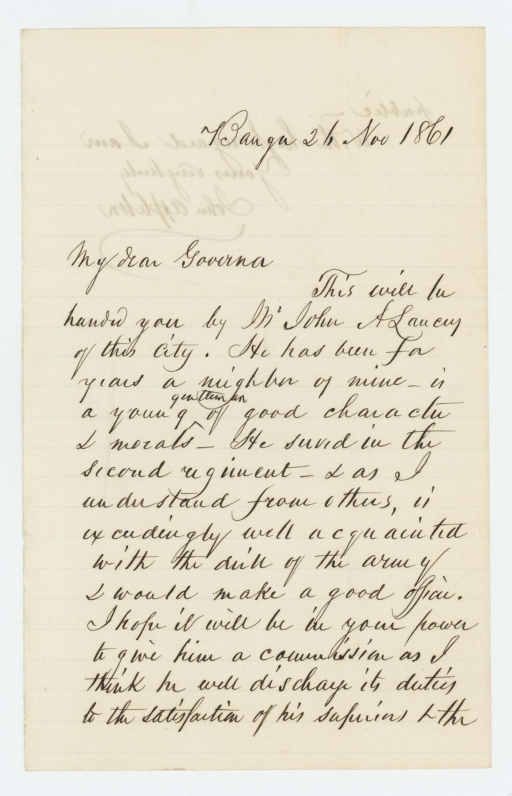 Miniature of John Appleton requests a commission for John A. Lancey