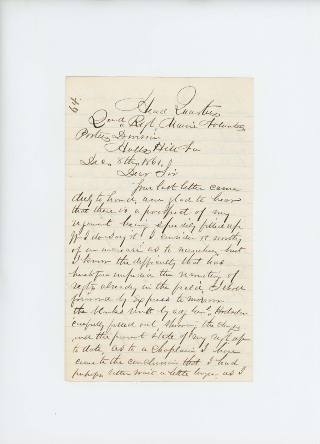 Miniature of Colonel Charles W. Roberts reports the status of the regiment to Governor Washburn