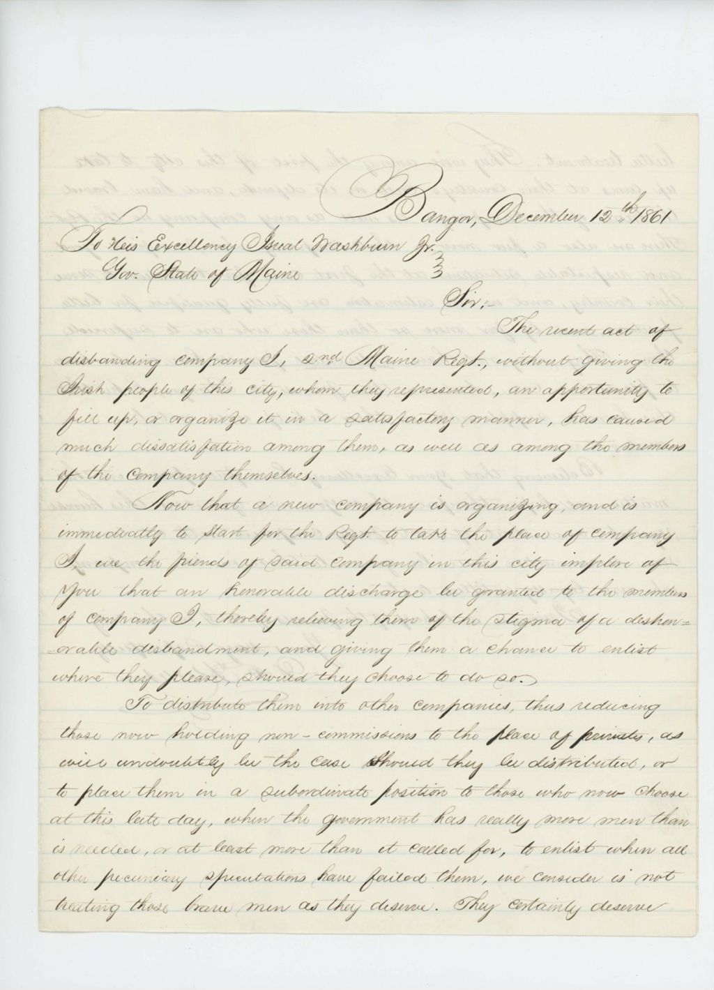 Miniature of D.F. Kelleher expresses dismay at disbanding the Irish Company