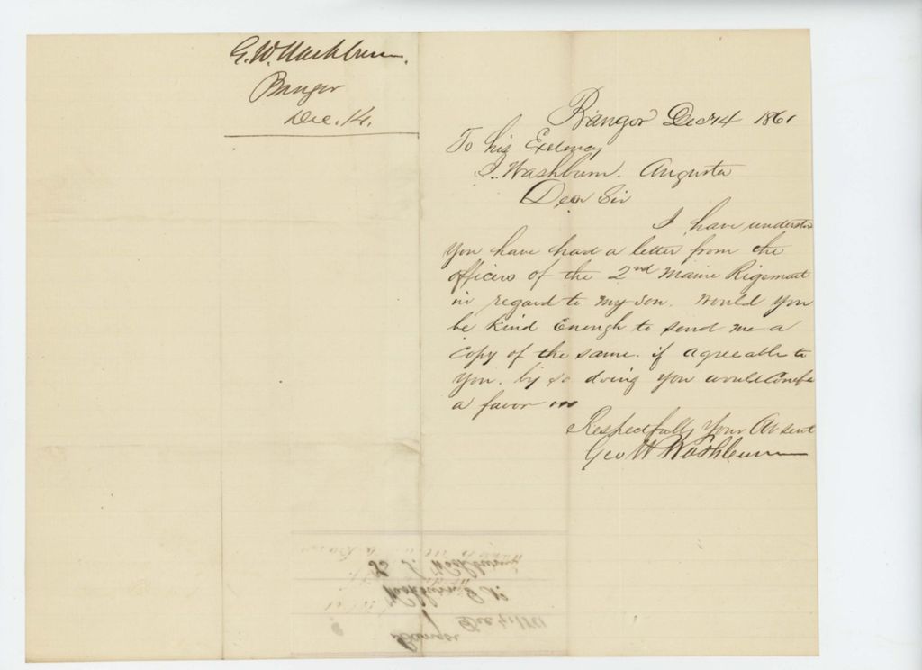 Miniature of George W. Washburn requests copy of letter regarding his son Cyrus