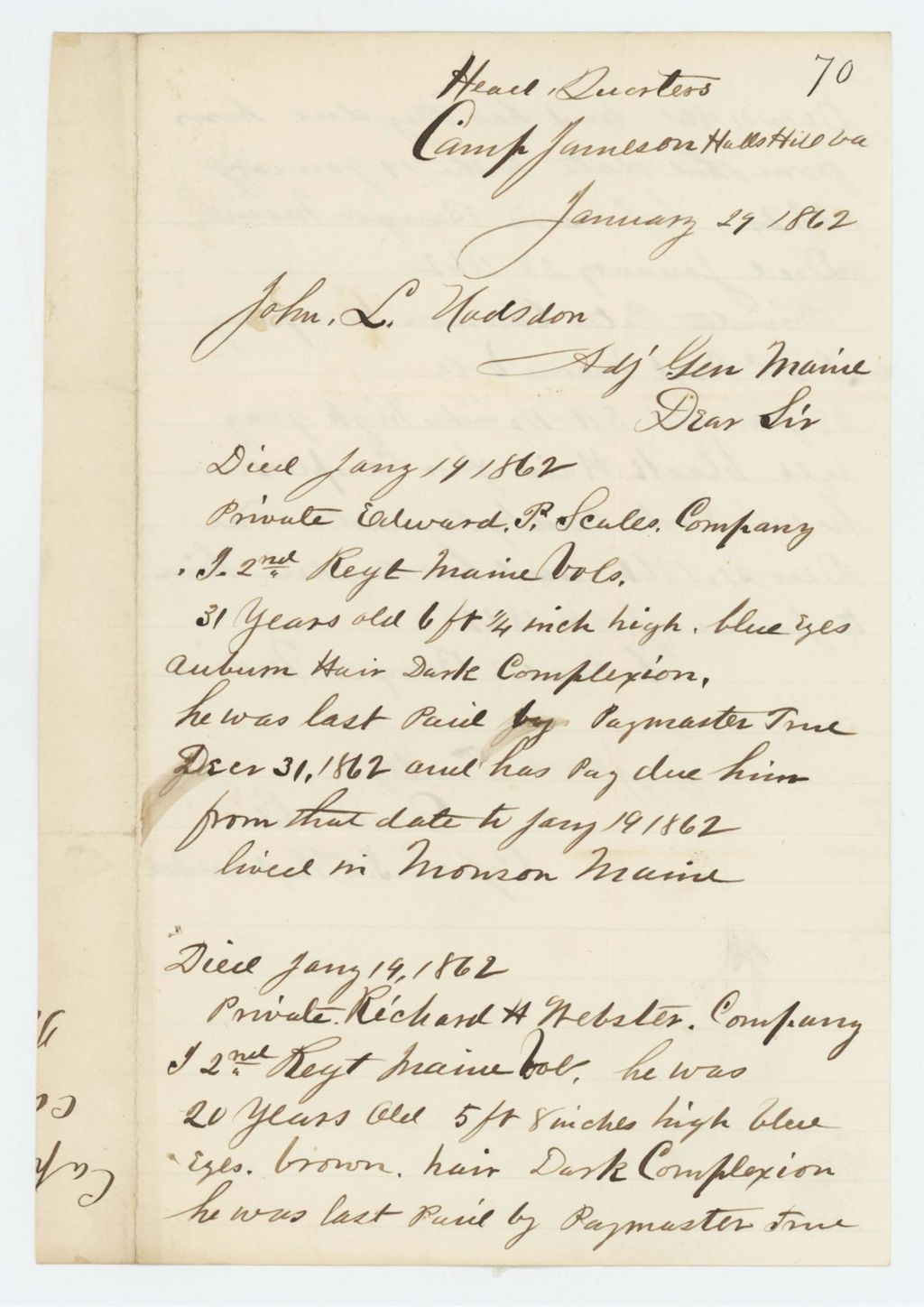 Miniature of Captain Daniel White informs General Hodsdon of three deaths