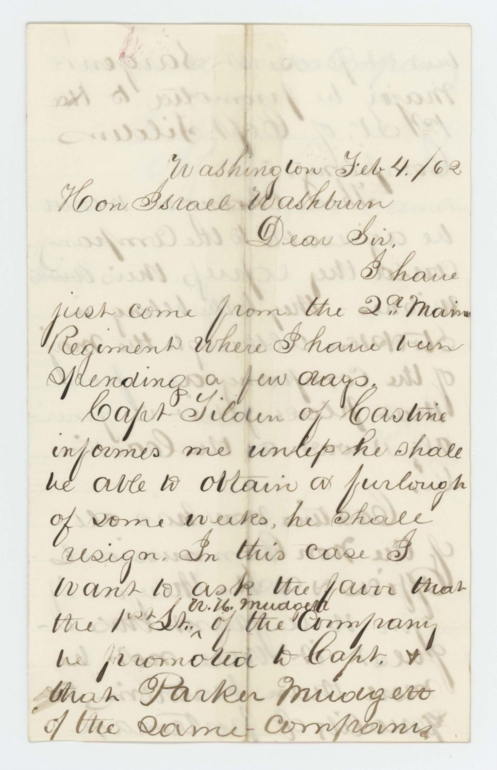 Miniature of Cyrus Hamlin recommends Lieutenant W.H. Mudgett for promotion