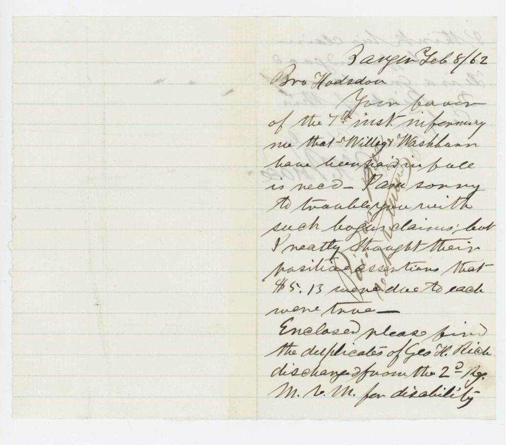Miniature of B.H. Mace writes to Hodsdon regarding "bogus claims" of Willey and Washburn
