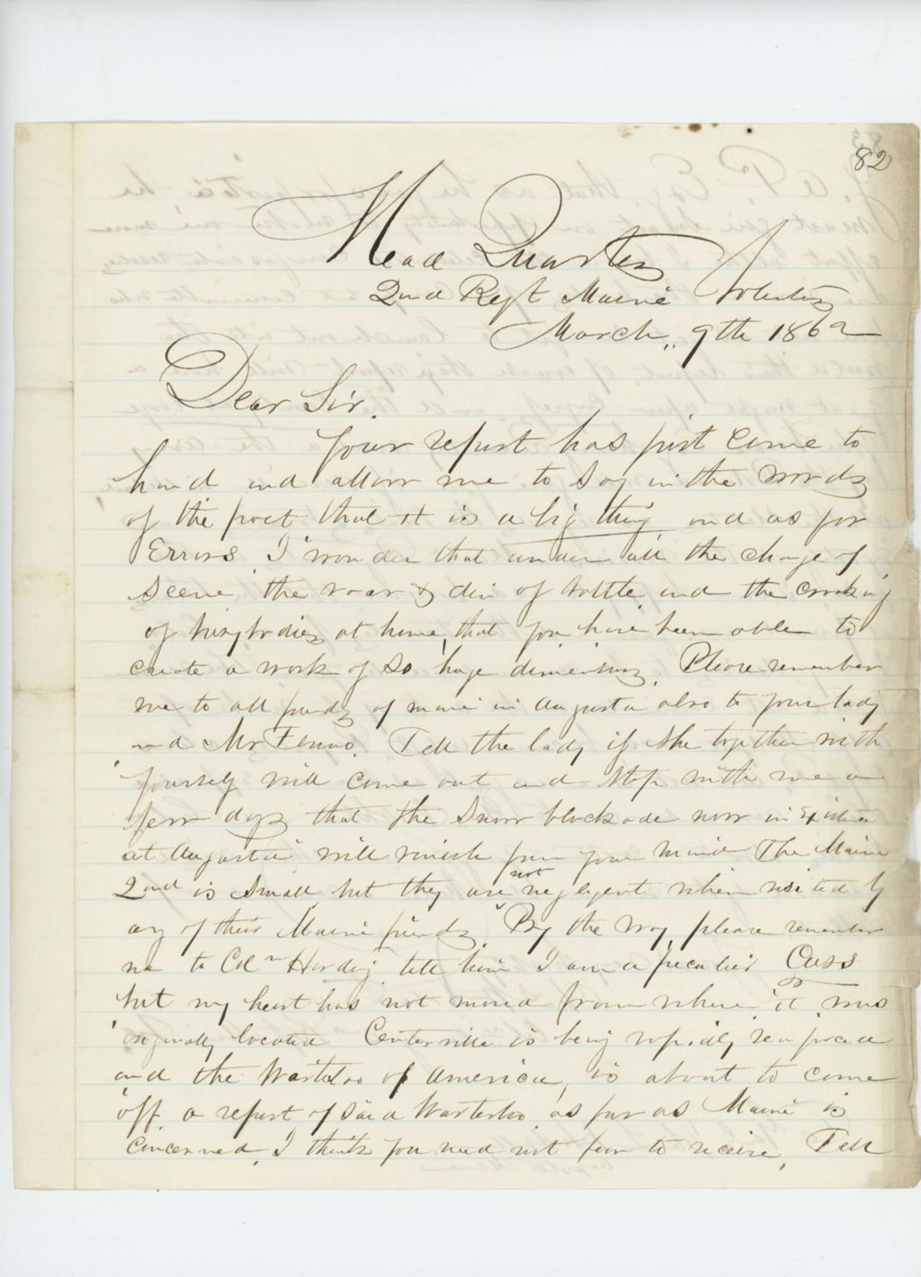 Miniature of Colonel Charles Roberts writes to Adjutant General Hodsdon
