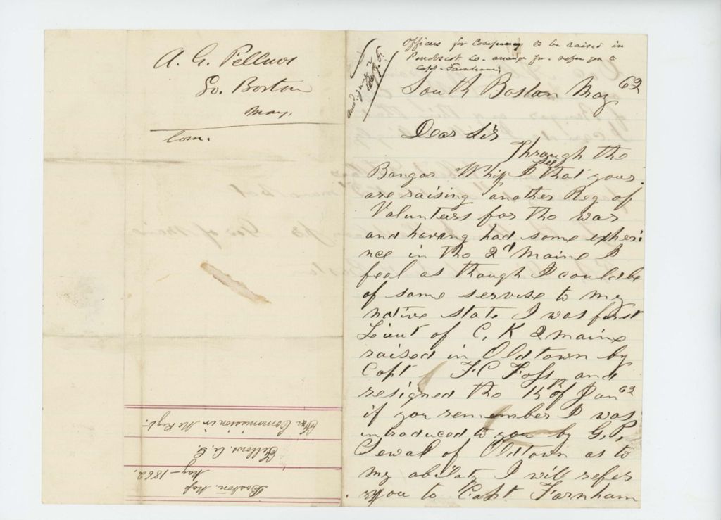 Miniature of A.G. Fellows requests a commission in a regiment