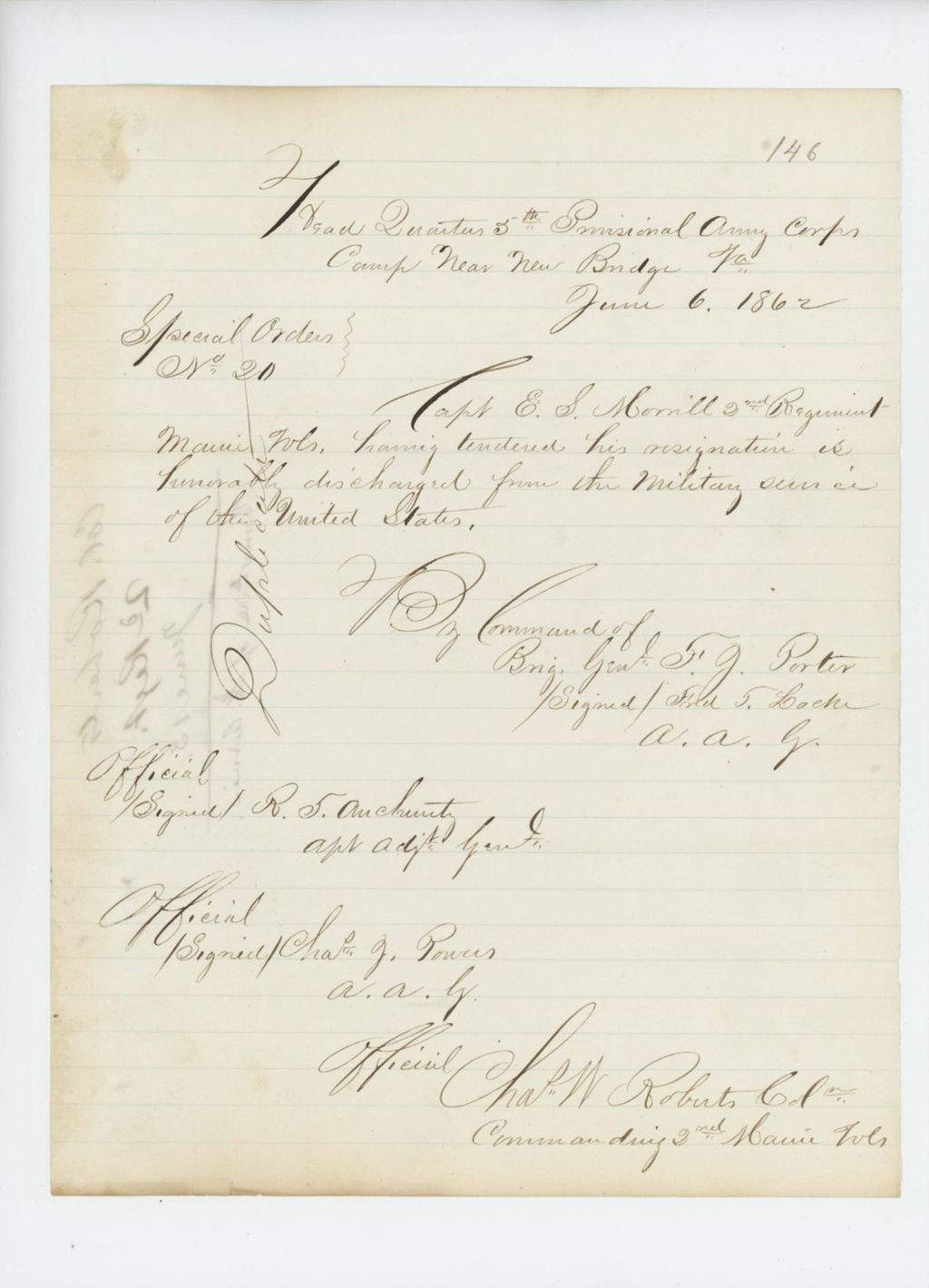 Miniature of Official copy of honorable discharge of Captain E.S. Merrill