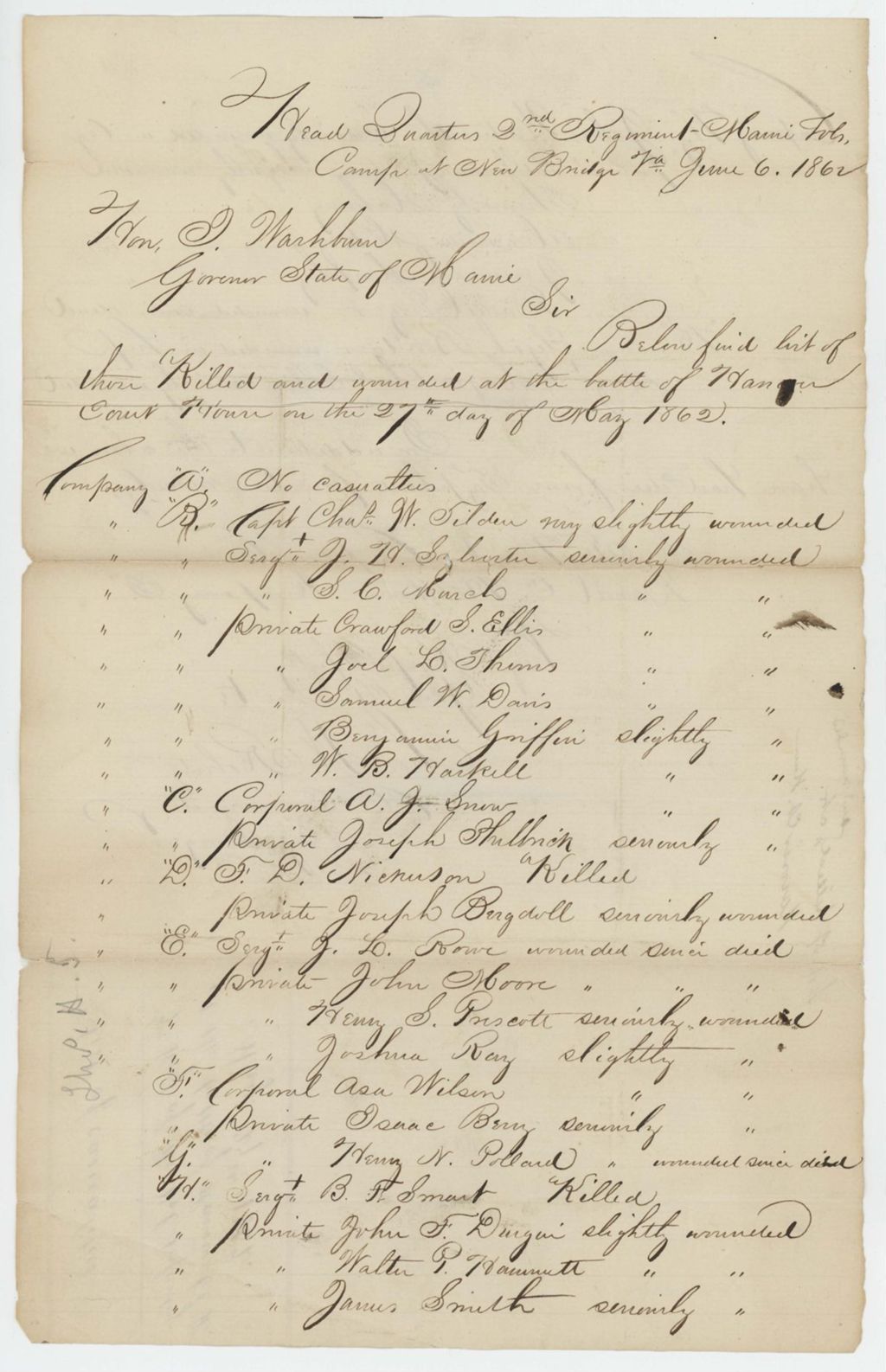 Miniature of List of casualties at the Battle of Hanover Court House