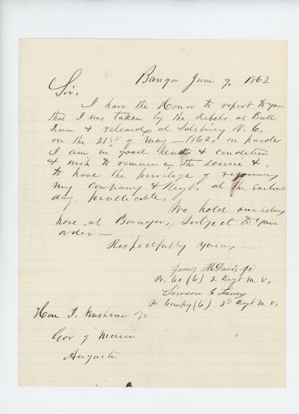 Miniature of James Davis and Simeon Fancy report themselves paroled prisoners