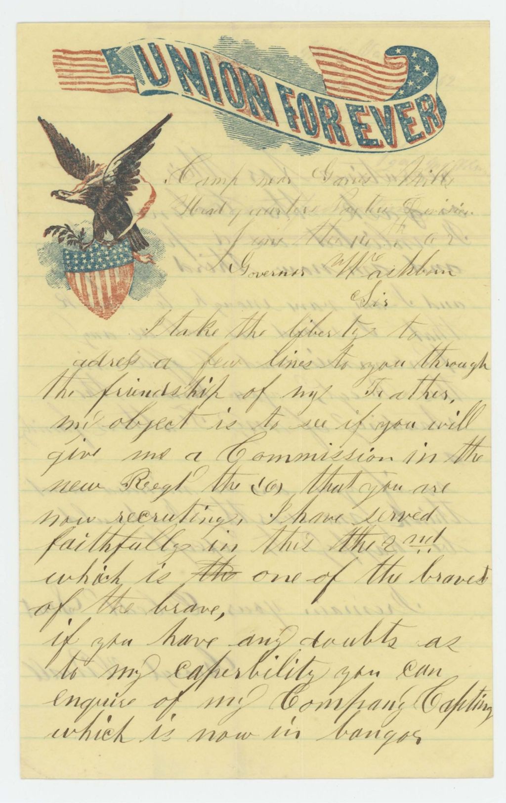 Miniature of George Vinall solicits a promotion to a new regiment