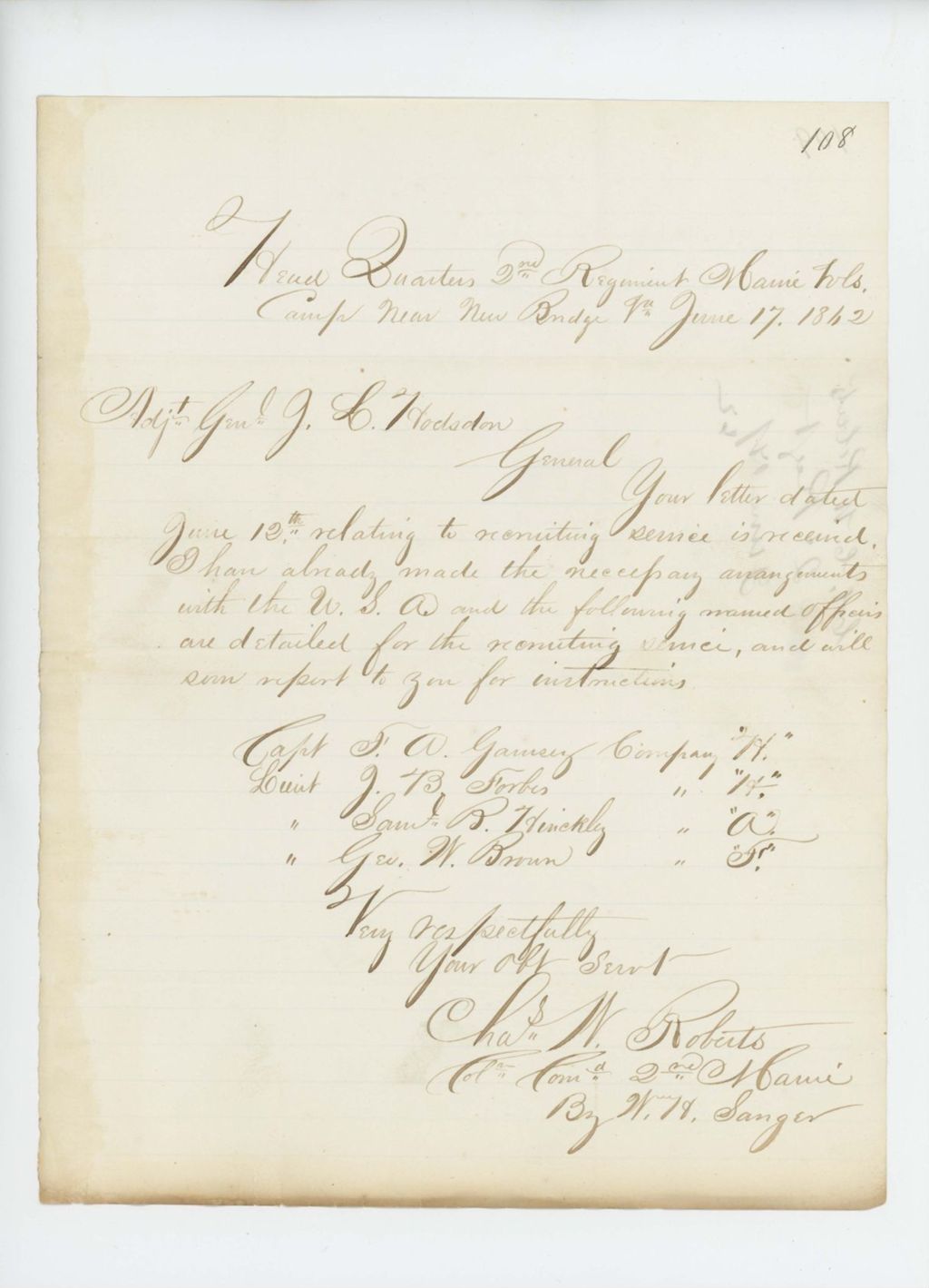 Miniature of Colonel Charles Roberts names recruiting officers