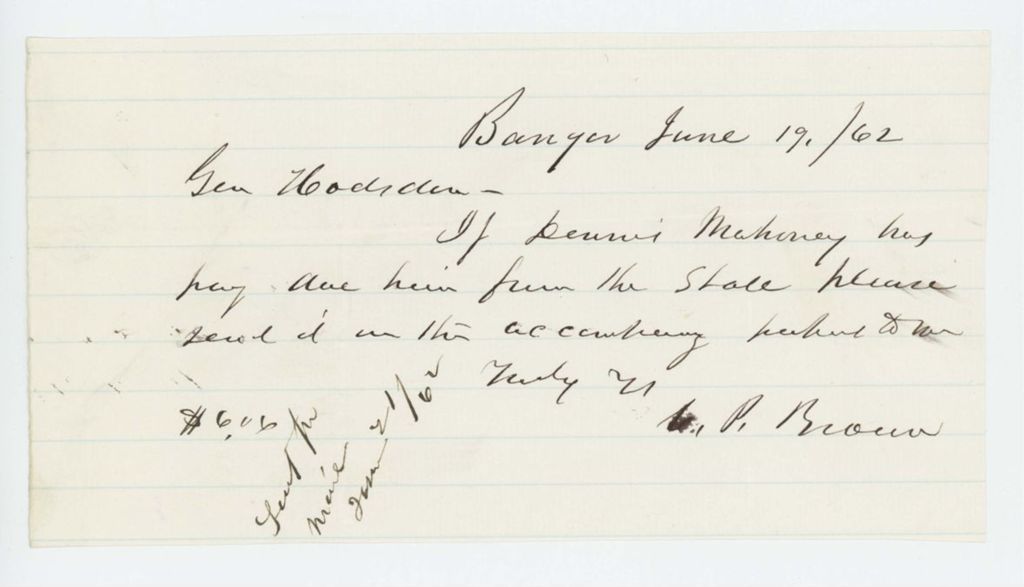 Miniature of C.P. Brown authorizes pay for Dennis Mahoney