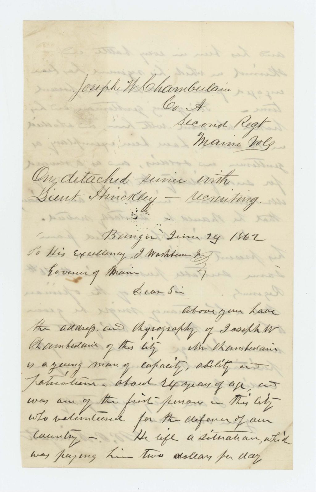 Miniature of W.P. Wingate recommends Joseph Chamberlain for commission