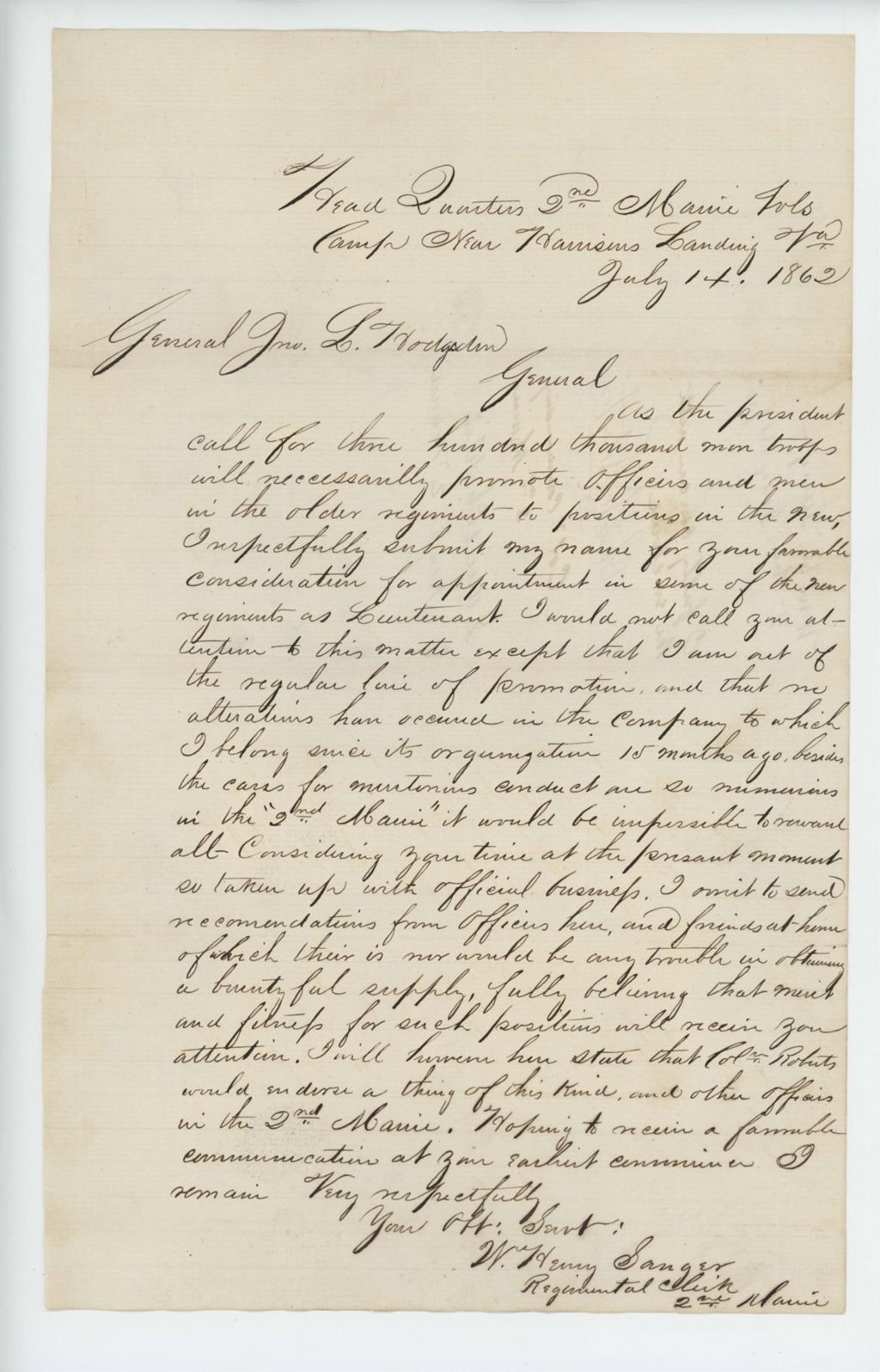 Miniature of William Henry Sanger requests promotion