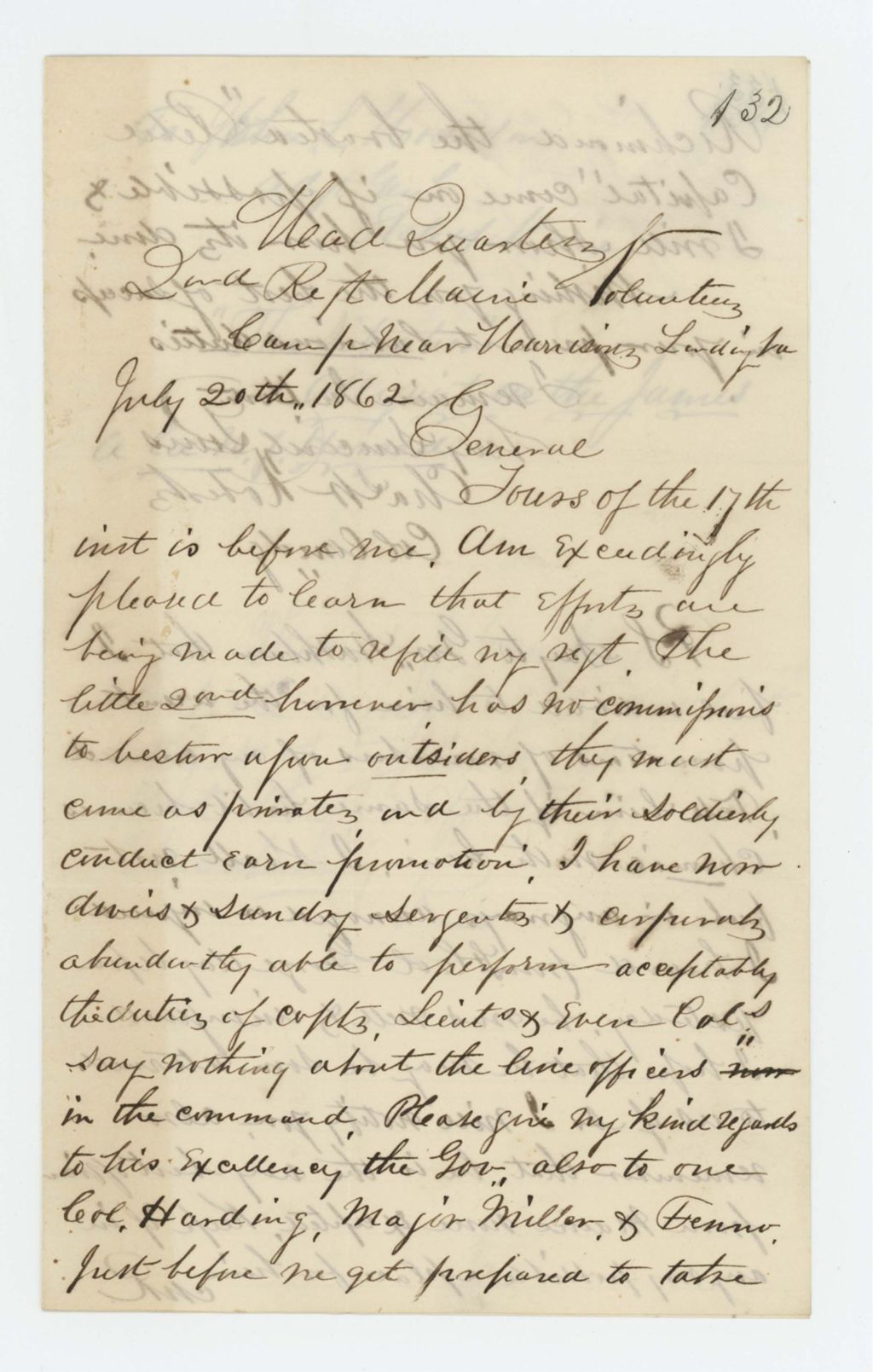 Miniature of Colonel Roberts informs Adjutant General Hodsdon of recruiting efforts and death of Thomas J. Campbell