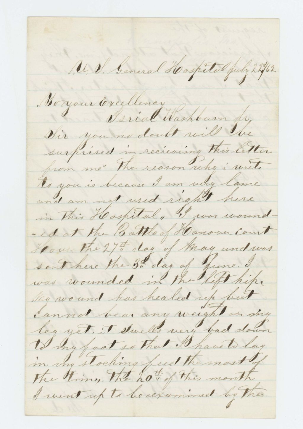 Miniature of Elijah Bridges complains of ill treatment in the U.S. General Hospital