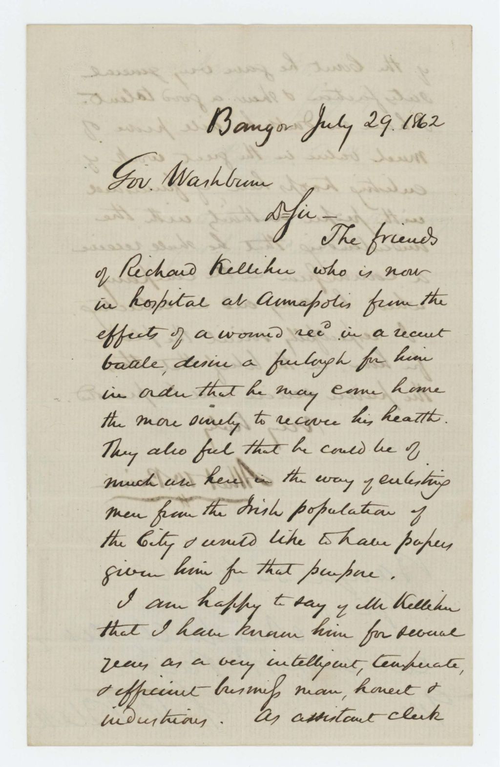 Miniature of Albert W. Paine and friends of Richard Kelleher request his furlough