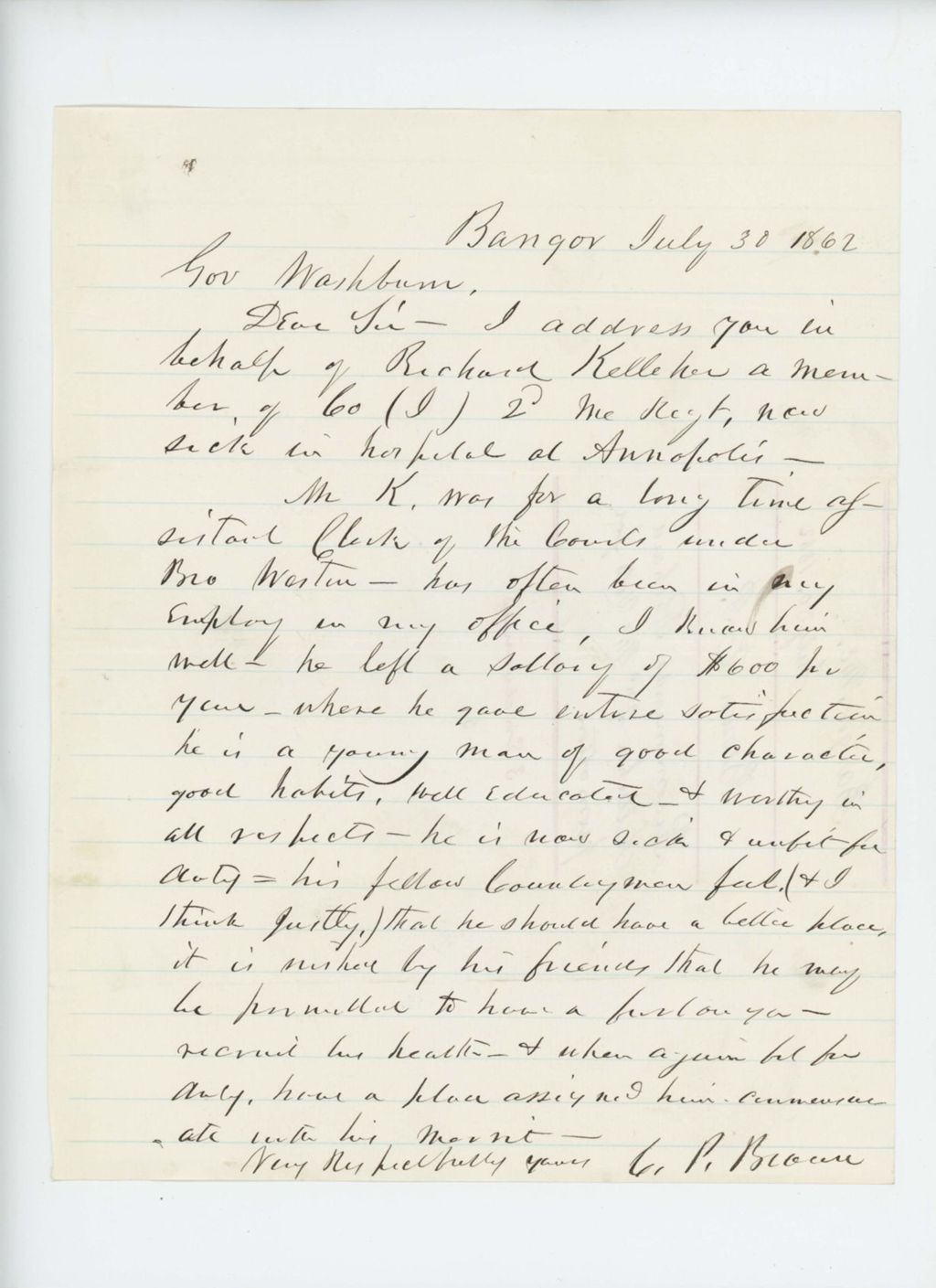 Miniature of C.P. Brown recommends a wounded Richard Kelleher for promotion
