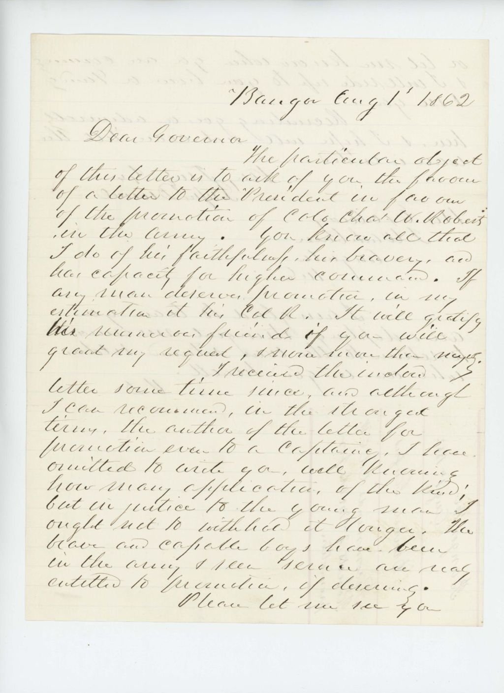 Miniature of Rufus Dwinal recommends Colonel Charles W. Roberts for promotion