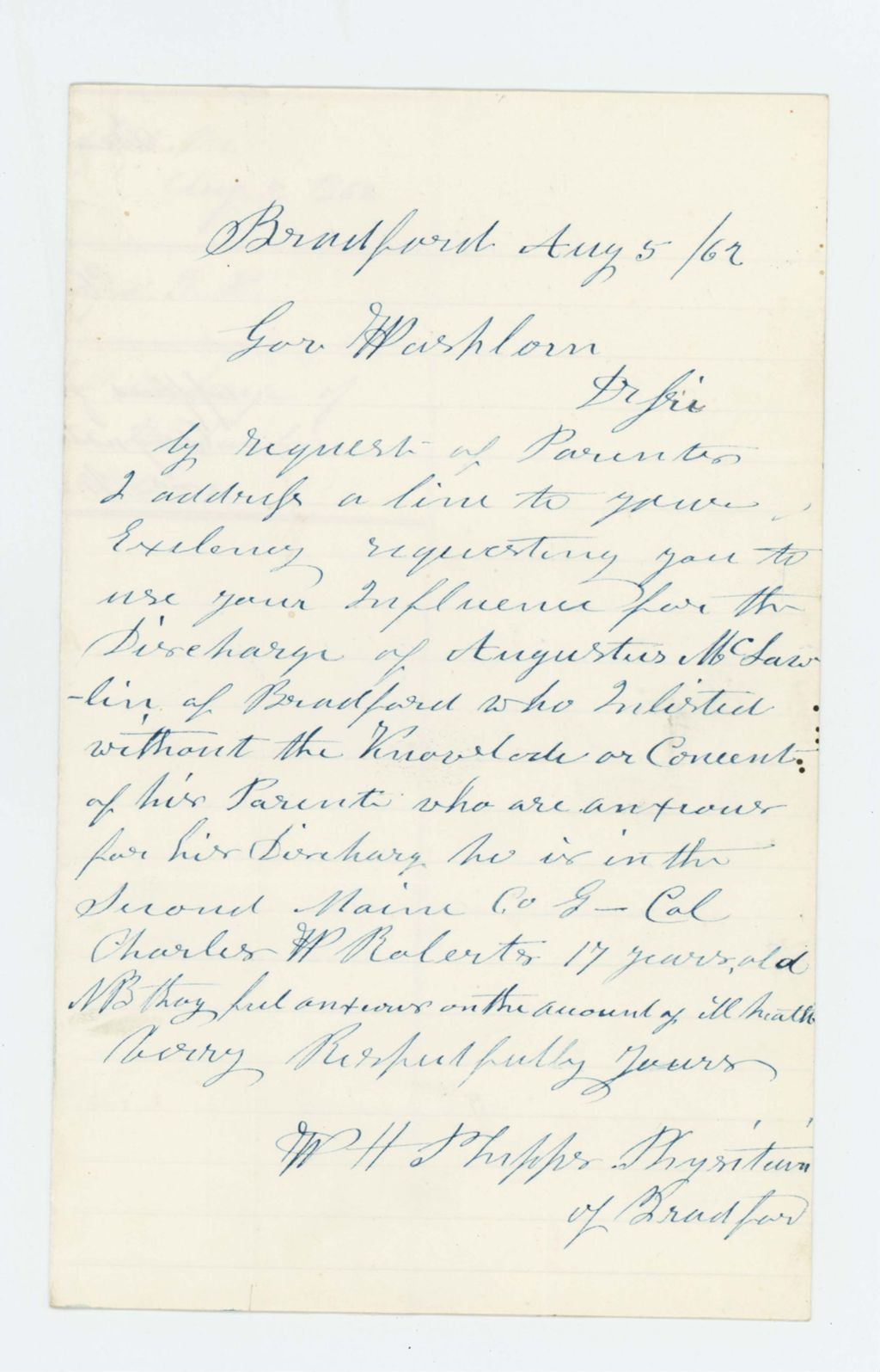 Miniature of Dr. Phipps requests discharge of Augustus M. Lawlin
