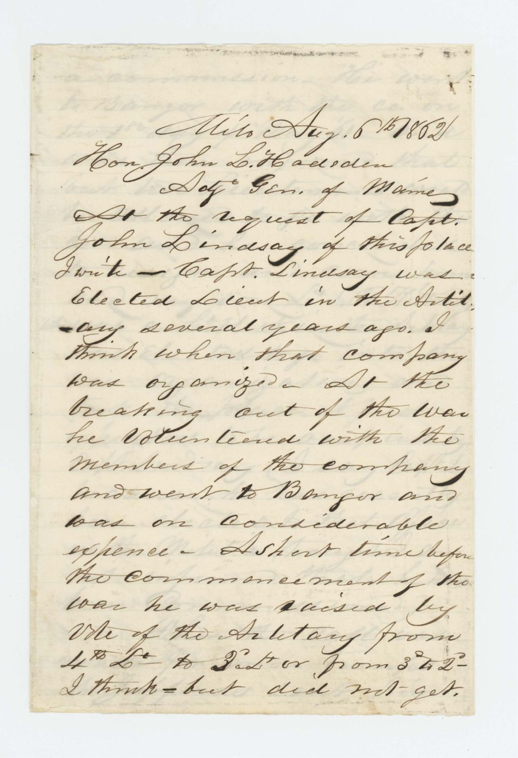 Miniature of Russell Kittredge of Milo requests a promotion for Captain John Lindsay