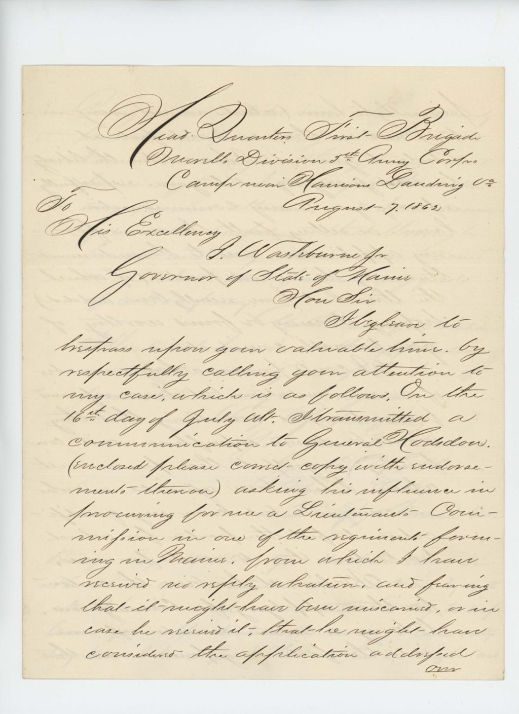 Miniature of S.P. Strickland recommends George Holt for an appointment in a new infantry regiment
