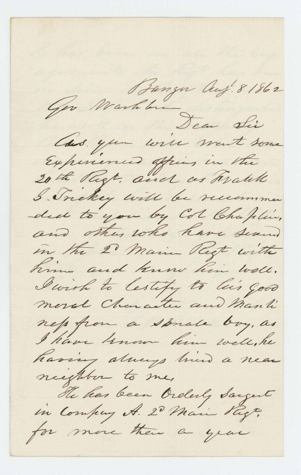 Miniature of S.P. Strickland recommends Frank Trickey for promotion