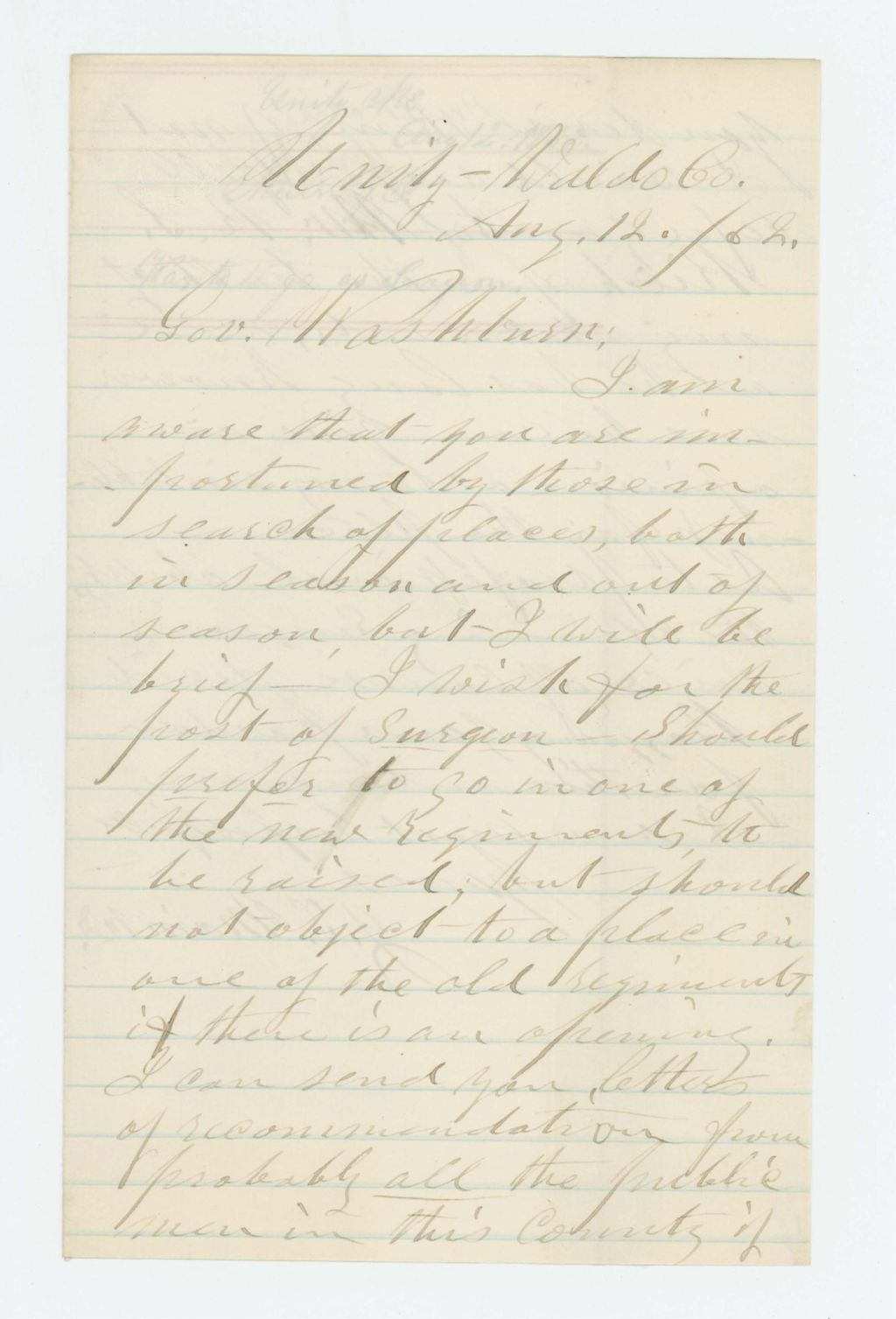 Miniature of J.T. Main requests a post as surgeon