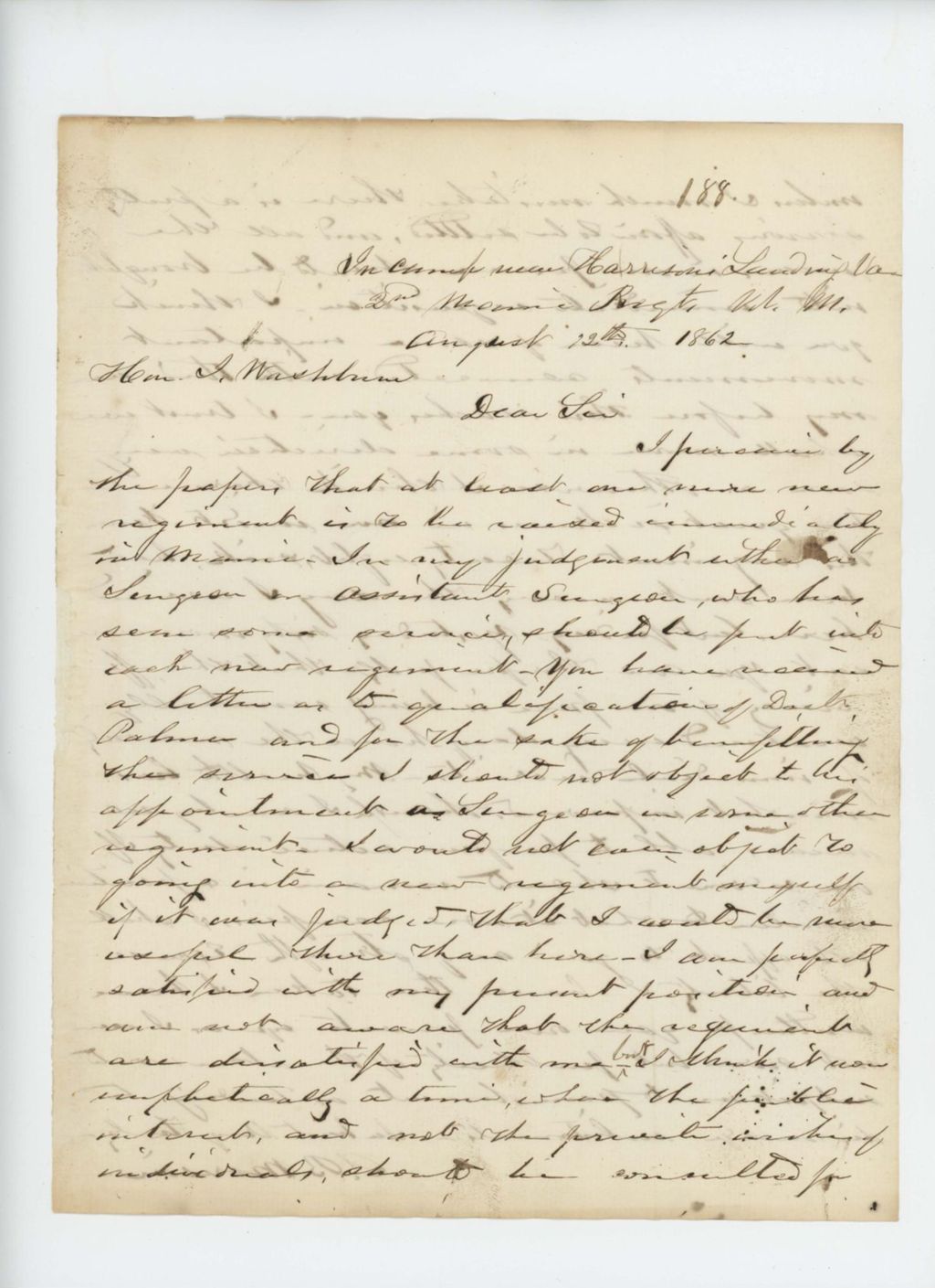 Miniature of S.B. Morison writes to Governor Washburn regarding surgeon positions