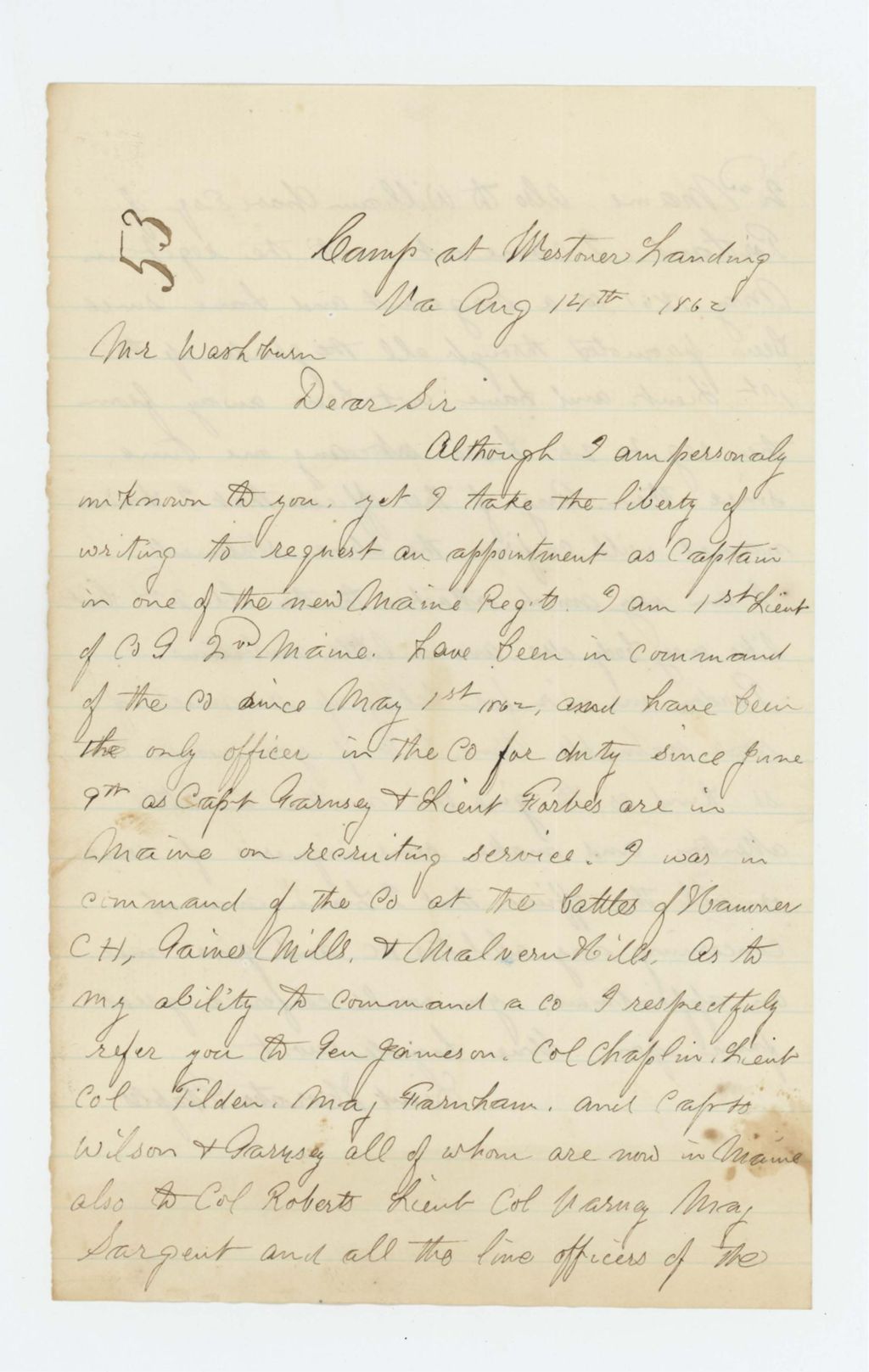 Miniature of Lieutenant Horatio Staples requests commission in a new regiment